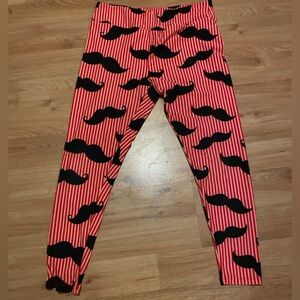 LuLaRoe Red and Black Striped Mustache Leggings TC